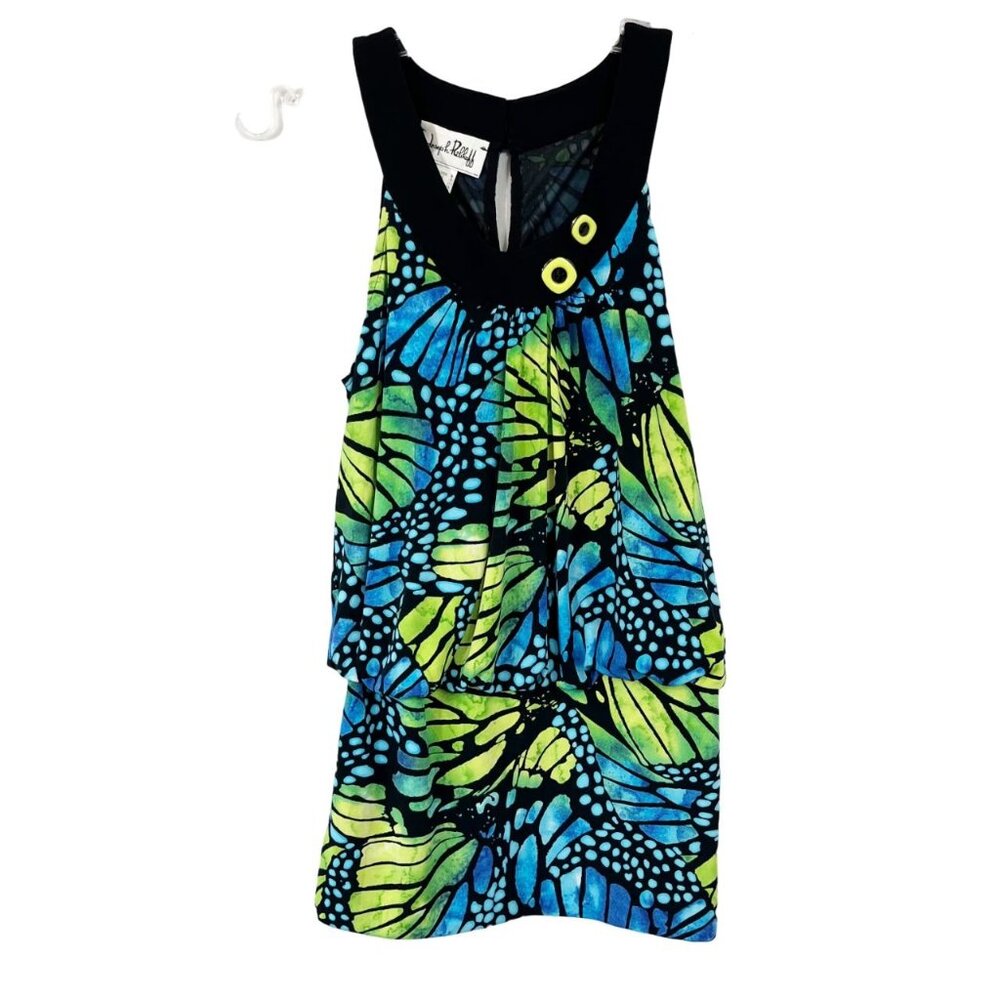 Joseph Ribkoff Butterfly Print Drop Waist Tunic Green Blue‎ Artsy - Size 6